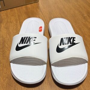 Nike White Slides with Black Logo Size 15 worn once